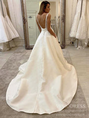 Simple Minimalist Wedding Dresses with Pocket Satin Bridal Gown VW1550