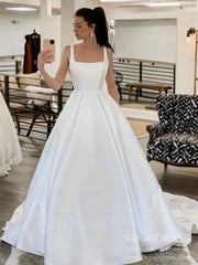 Simple Minimalist Wedding Dresses with Pockets Square Neck Bridal Gown VW1559