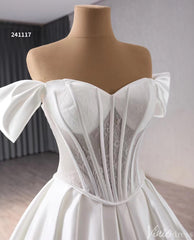 Simple Modern Satin Balll Gown Wedding Dresses Off the Shoulder 241117