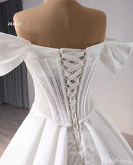 Simple Modern Satin Balll Gown Wedding Dresses Off the Shoulder 241117
