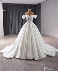 Simple Modern Satin Balll Gown Wedding Dresses Off the Shoulder 241117