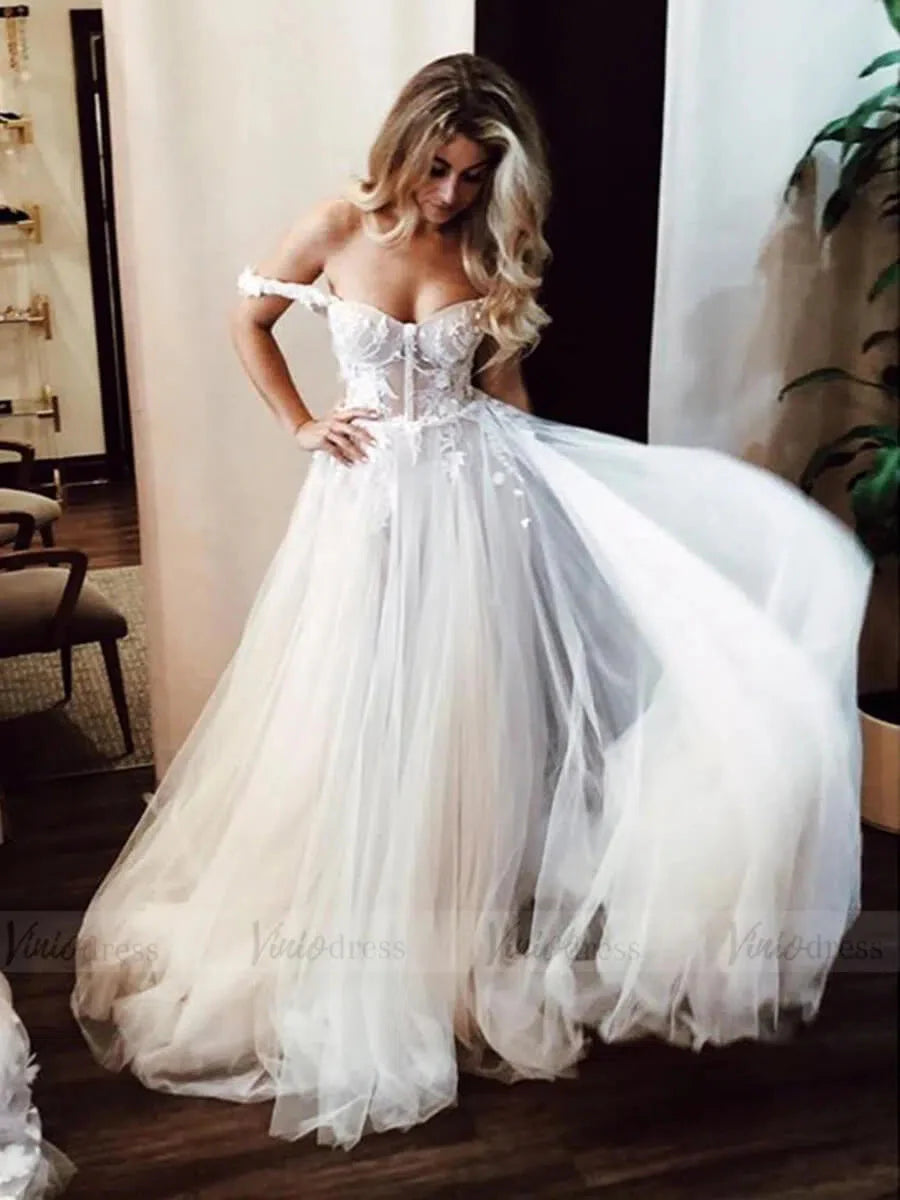 Simple Off the Shoulder Beach Wedding Dresses VW1300