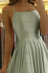 Simple Prom Dress Long With Spaghetti Straps Front Slit Satin Evening Dress