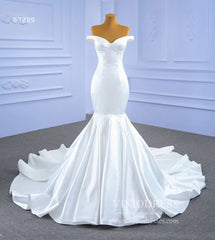 Simple Satin Mermaid Wedding Dresses Off the Shoulder 67299