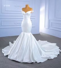 Simple Satin Mermaid Wedding Dresses Off the Shoulder 67299