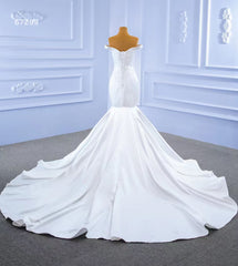 Simple Satin Mermaid Wedding Dresses Off the Shoulder 67299