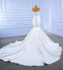 Simple Satin Mermaid Wedding Dresses Off the Shoulder 67299