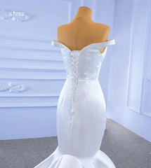 Simple Satin Mermaid Wedding Dresses Off the Shoulder 67299