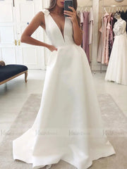 Simple Satin Wedding Dresses Plunging V-neck Bridal Dress VW1324
