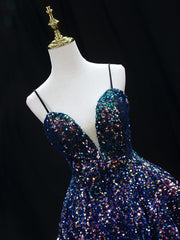 Robe de bal courte bleu simple à paillettes, robe de retour bleue