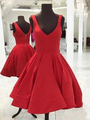 Robes de bal en satin rouge jaune en V simple,