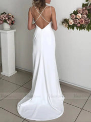 Simple Spaghetti Strap Sheath Beach Wedding Dresses with Slit VW1335