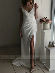 Simple Spaghetti Strap Sheath Beach Wedding Dresses with Slit VW1335
