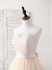Simple Sweetheart Tulle Short Prom Dress Champagne Bridesmaid Dress