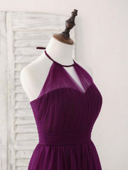 Simple Tulle A-Line Purple Long Prom Dress, Bridesmaid Dress