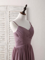 Simple V Neck Chiffon Long Prom Dress Dark Pink Bridesmaid Dress