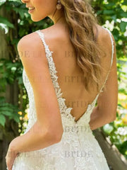 Simple Wedding Dress A Line V Neck Sleeveless Floor Length Beach Bridal Dresses With Train