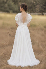 Simple Wedding Dress A Line Designed Neckline Sleeveless Applique Chiffon Bridal Gowns