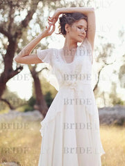 Simple Wedding Dress A Line Designed Neckline Sleeveless Applique Chiffon Bridal Gowns