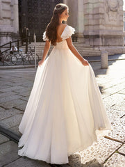 Simple Wedding Dress A Line Off The Shoulder Natural Waistline Chiffon Bridal Gowns