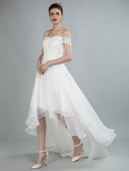 Simple Wedding Dress A Line Off The Shoulder Sleeveless Lace Bridal Dresses With Train Exclusive
