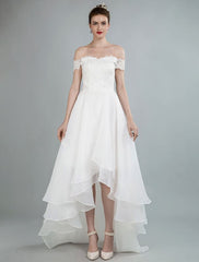 Simple Wedding Dress A Line Off The Shoulder Sleeveless Lace Bridal Dresses With Train Exclusive
