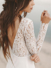 Simple Wedding Dress A Line V Neck Long Sleeve Floor Length Chiffon Lace Beach Wedding Dresses