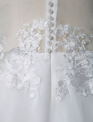 Simple Wedding Dress A Line V Neck Sleeveless Lace Illusion Back Bridal Gowns