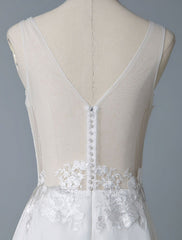 Simple Wedding Dress A Line V Neck Sleeveless Lace Illusion Back Bridal Gowns