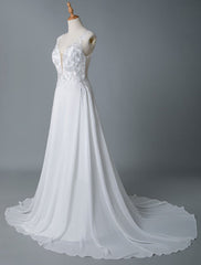 Simple Wedding Dress A Line V Neck Sleeveless Lace Illusion Back Bridal Gowns