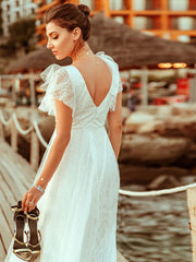Simple Wedding Dress A Lne V Neck Short Sleeve Floor Length Tulle Beach Wedding Party Dresses Bridal Gowns