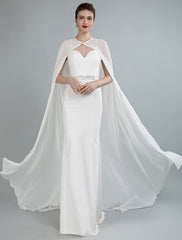 Simple Wedding Dress Sheath Sweetheart Neck Long Sleeves Beaded Bridal Dresses With Train Exclusive