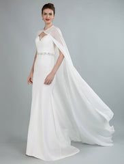 Simple Wedding Dress Sheath Sweetheart Neck Long Sleeves Beaded Bridal Dresses With Train Exclusive