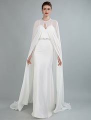 Simple Wedding Dress Sheath Sweetheart Neck Long Sleeves Beaded Bridal Dresses With Train Exclusive