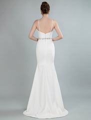Simple Wedding Dress Sheath Sweetheart Neck Long Sleeves Beaded Bridal Dresses With Train Exclusive