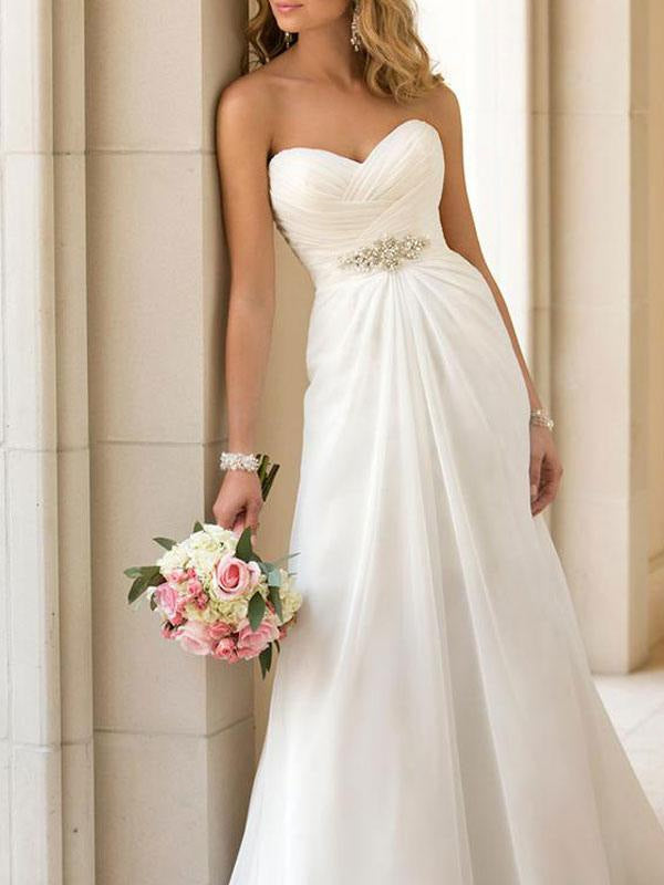 Simple Wedding Dress Sheath Sweetheart Sleeveless Pleated Bridal Dresses With Train