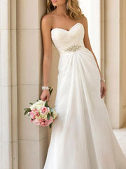 Simple Wedding Dress Sheath Sweetheart Sleeveless Pleated Bridal Dresses With Train