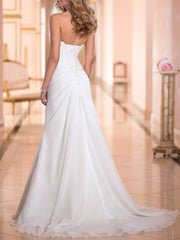 Simple Wedding Dress Sheath Sweetheart Sleeveless Pleated Bridal Dresses With Train