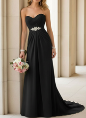 Simple Wedding Dress Sheath Sweetheart Sleeveless Pleated Bridal Dresses With Train