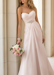 Simple Wedding Dress Sheath Sweetheart Sleeveless Pleated Bridal Dresses With Train