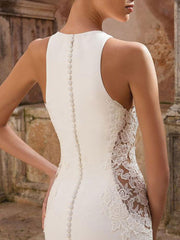 Simple Wedding Dress Spandex Jewel Neck Sleeveless Lace Mermaid Bridal Dresses