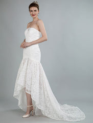 Simple Wedding Dress Strapless Sleeveless Lace Mermaid Bridal Gowns With Train