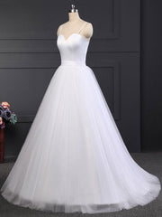 Simple Wedding Dress Tulle Sweetheart Neck Sleeveless Sash A Line Bridal Dresses