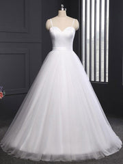 Simple Wedding Dress Tulle Sweetheart Neck Sleeveless Sash A Line Bridal Dresses