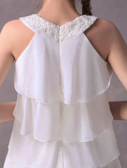 Simple Wedding Dresses Ivory Chiffon Cocktail Party Dress Beaded Tiered A Line Halter Short Bridal Dress Exclusive