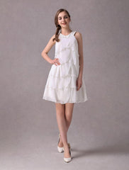 Simple Wedding Dresses Ivory Chiffon Cocktail Party Dress Beaded Tiered A Line Halter Short Bridal Dress Exclusive