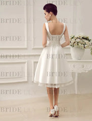 Simple Wedding Dresses Ivory Wedding Dress Knee-Length Backless Straps Lace Bridal Dress