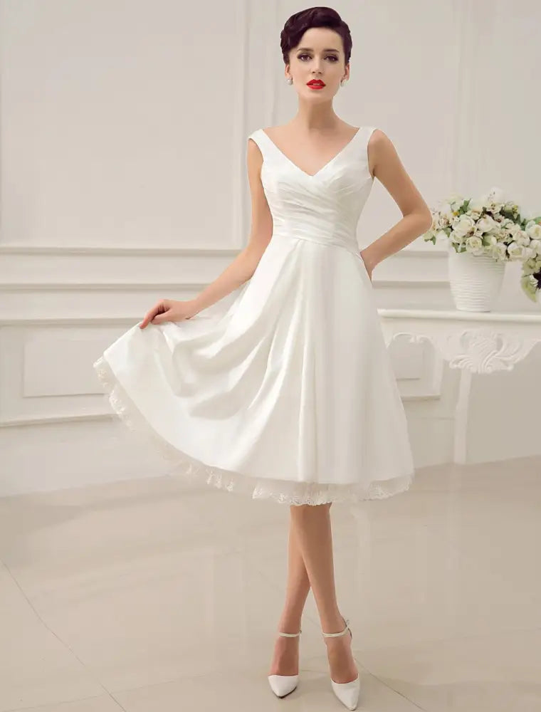 Simple Wedding Dresses Ivory Wedding Dress Knee-Length Backless Straps Lace Bridal Dress