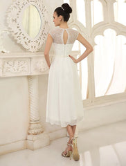Simple Wedding Dresses Ivory Lace Chiffon Beach Wedding Dress With Beaded