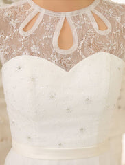 Simple Wedding Dresses Ivory Lace Chiffon Beach Wedding Dress With Beaded
